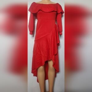 Simple Chic On/ Off Shoulder Red Ruffled Long Sleeve Dress Size Sm.